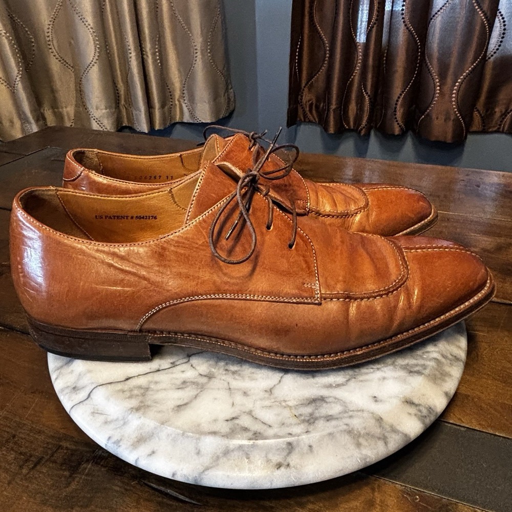 Cole Haan Split Toe White Stitch Camel Brown Oxford Dress Casual Shoes Men Sz 11